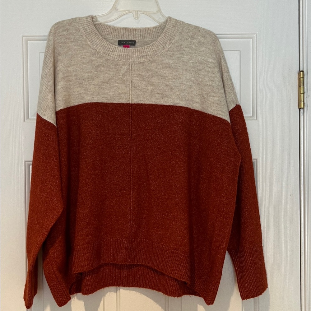 Vince Camuto Beige and Rust Crew Neck Sweater